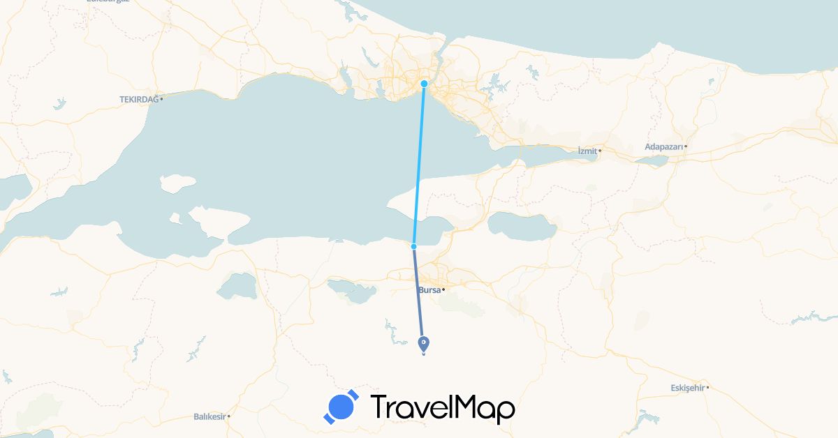TravelMap itinerary: driving, cycling, boat in Turkey (Asia)